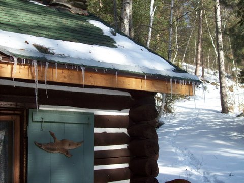 Ice on Log Cabin - the seasons of our lives
